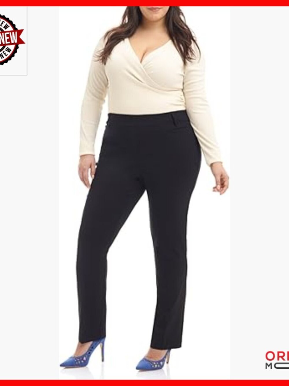 Plus Size Straight Leg Work Pants with Tummy Control Panel